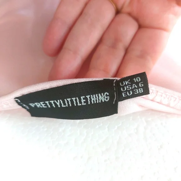 PrettyLittleThing Pink High Split Leg Gown Maxi Bardot Dress Wedding Event Sz 10 - Picture 7 of 8